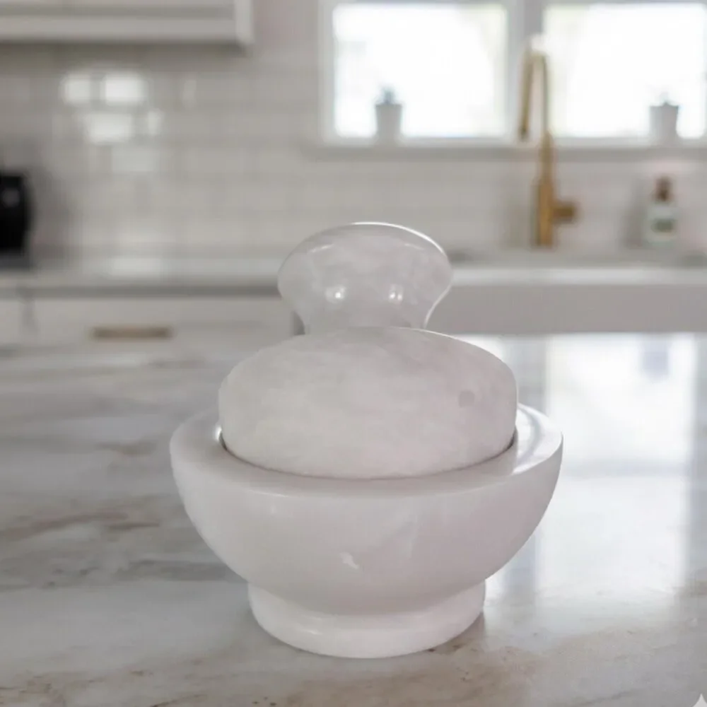 Marble Mushroom Mortar & Pestle Set, Herb Grinder Kitchen Decor, white marble